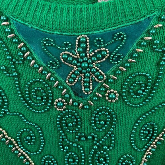 Ladies Vintage‎ CP Collection Brand Green Embellished Sweater Size Medium - Picture 9 of 11